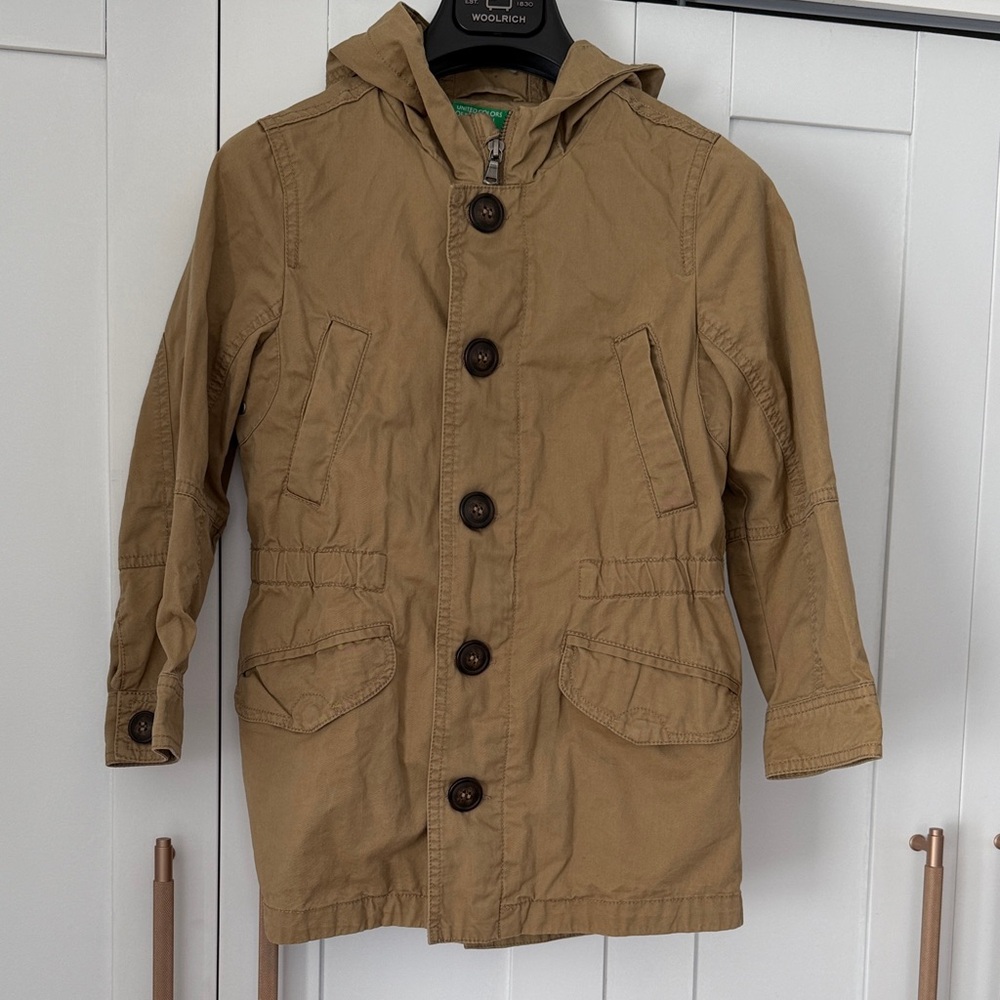 Kids's United Colors of Benetton Khaki parka for spring/fall cotton size 6-7 yrs